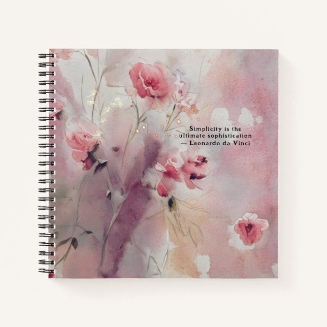Leonardo da Vinci Citation Pink Floral Journal (Devant)