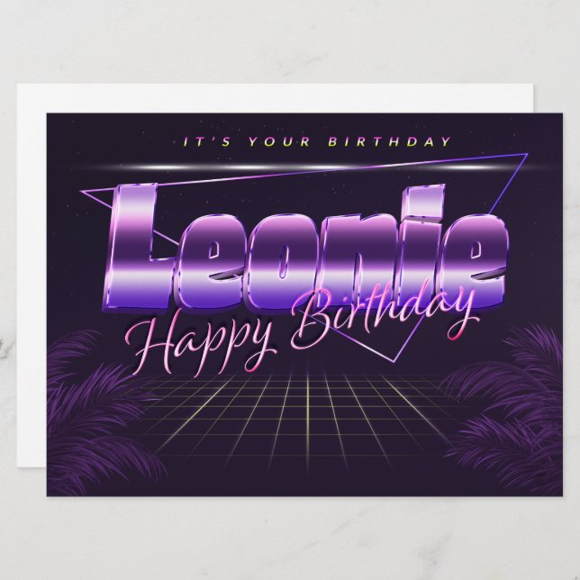 Leonie Nom Prénom lila retro Carte Anniversaire (Devant / Derrière)