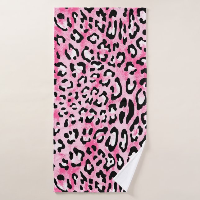 Léopa blanc rose vintage dessiné à la main (Serviette de bain)