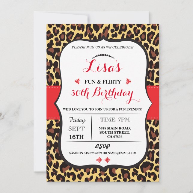 Leopard 30e 40e 50e 60e anniversaire Invitation de (Devant)