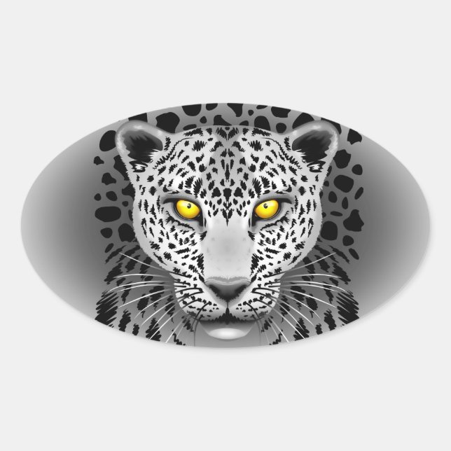 Leopard blanc aux yeux jaunes Stickers ovale (Devant)
