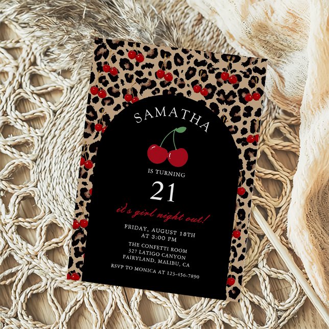 Leopard Cheetah Cherry Birthday Invitation (Créateur téléchargé)