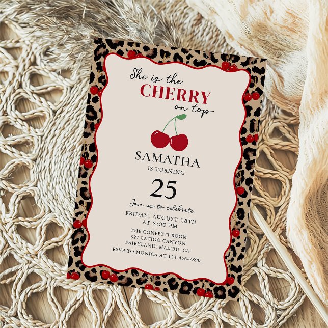Leopard Cheetah Cherry On Top Birthday Invitation (Créateur téléchargé)