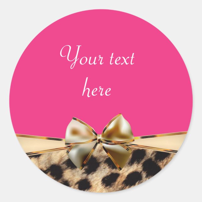 Leopard Cheetah Print Bow Pink Party Stickers (Devant)