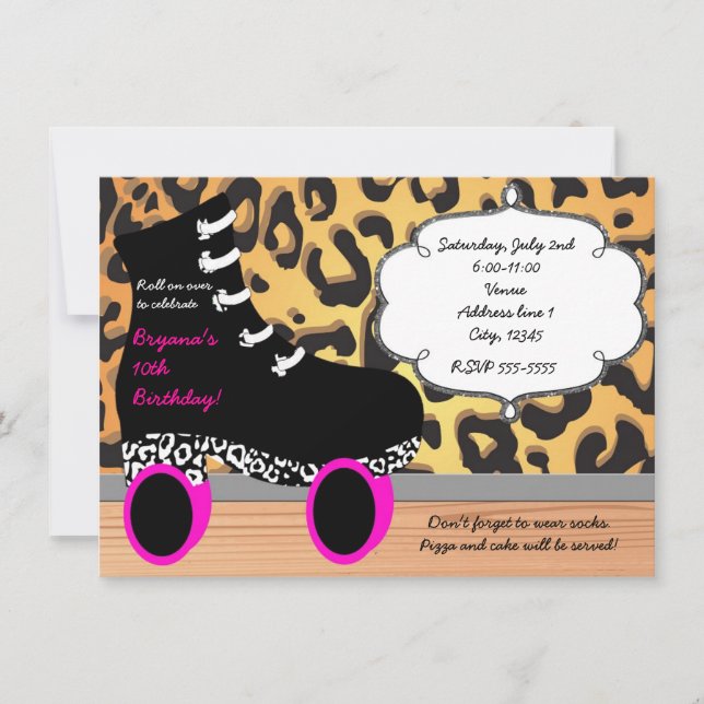 Leopard Cheetah Roller Patinage Invitation (Devant)