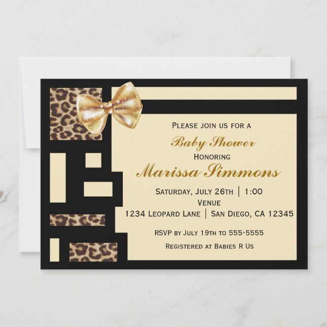 Leopard Color Block Black Cream baby Invitation (Devant)
