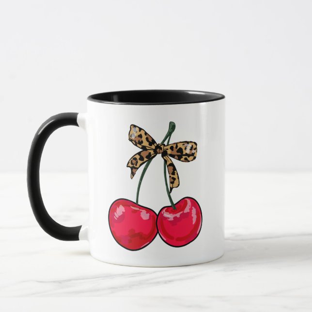 Leopard Coquette Bow Cherry Girl Lolita Mug (Gauche)