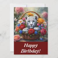 Leopard Cub dans un panier de fleurs carte de voeu