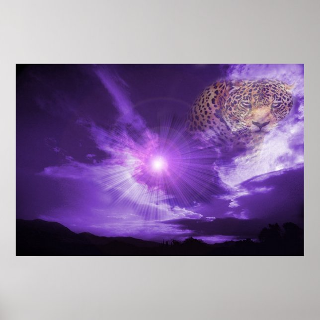 Leopard dans le ciel violet. affiche (Devant)