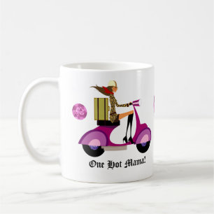 Léopard de rose de femme de scooter de tasse de