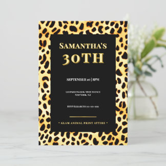 Leopard fur 30th Birthday Invitation Gold Black