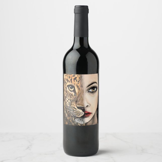 Leopard Girl Wine Bottle Étiquettes (Devant)