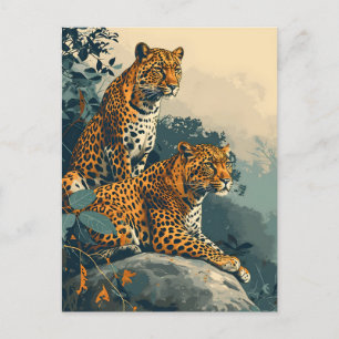 Leopard Jungle : Carte postale Vintage