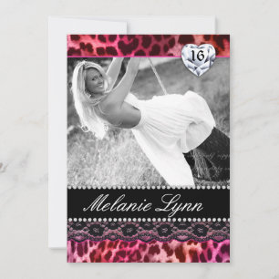 Leopard Lace Sweet 16 Invitations Coeur rose