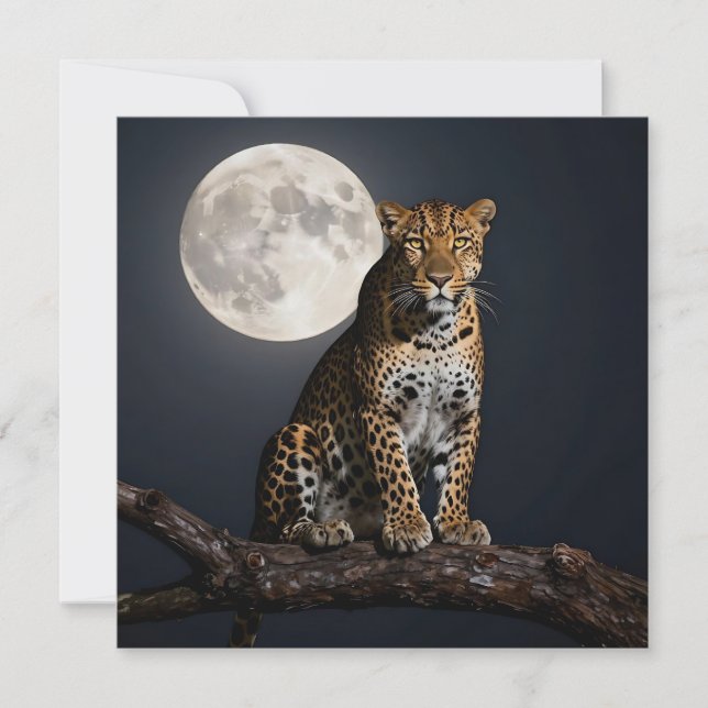 Léopard Majestueux et Pleine Lune Carte Blanche (Devant)
