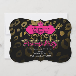 Leopard Princess Party Gold Invitations