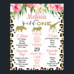 Leopard Ski Safari 1er Anniversaire Poster de Jalo<br><div class="desc">Leopard Skin Safari 1er anniversaire Milestone Poster Leopard ou peau de cheetah motif safari thème de la première date d'anniversaire de la fille avec également un faux mot parties scintillant or et des silhouettes d'animaux safari. Cette affiche est un décor de fête pour le premier anniversaire d'une petite fille et...</div>