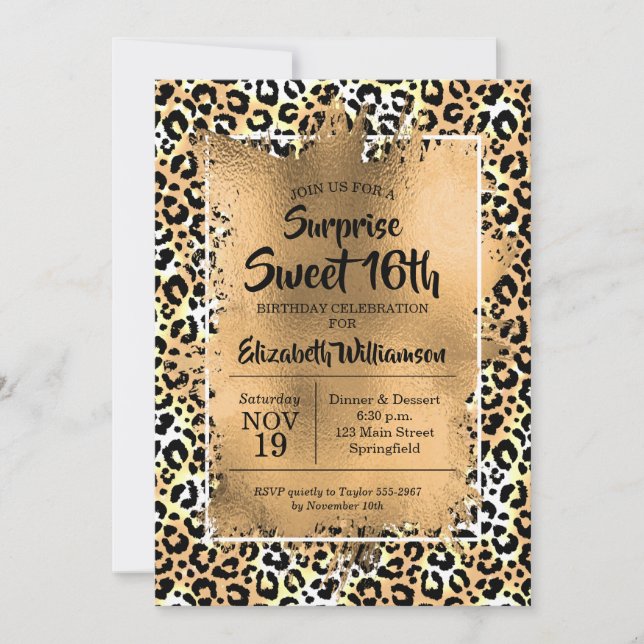 Leopard Sweet 16th Birthday Party Invitations (Devant)