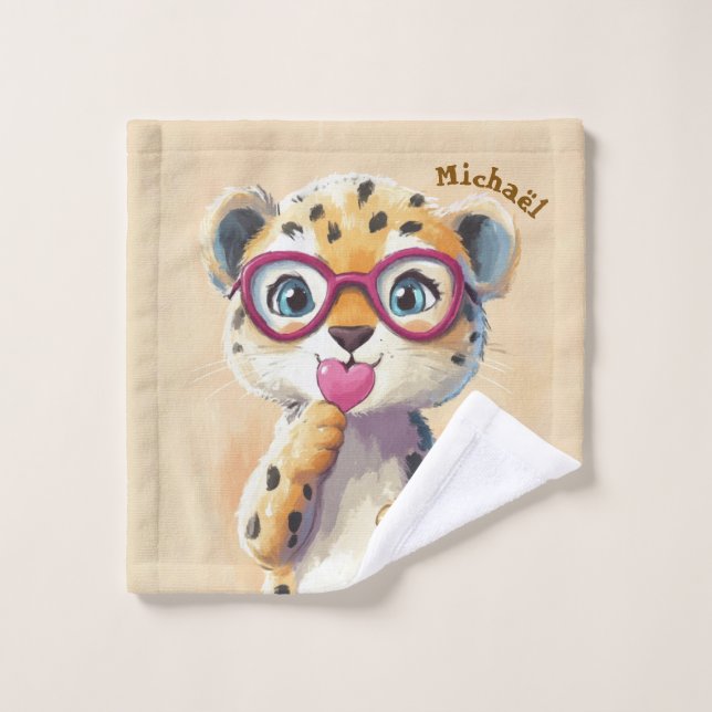 Leopard Valentine's Day Heart Badge - Kids School  (Gant de toilette)