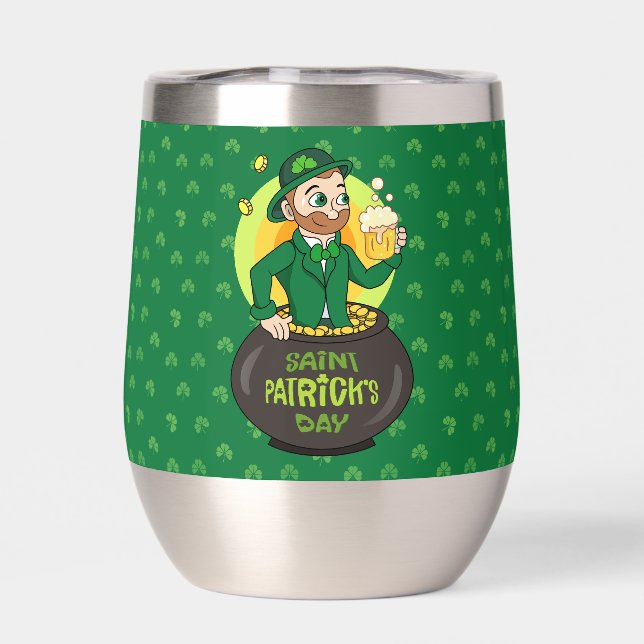 Leprechaun de dessin dans une casserole d'or tenan (Arrière)