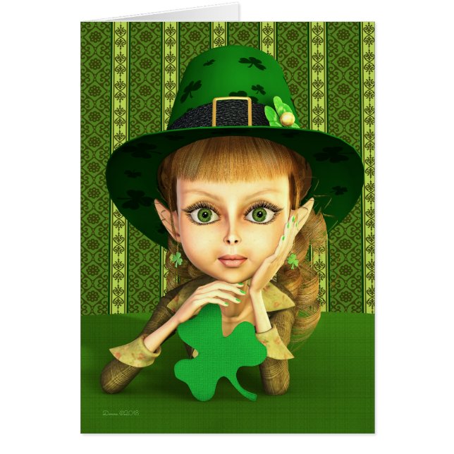Leprechaun Girl Shamrock St. Patrick's Day Card (Devant)