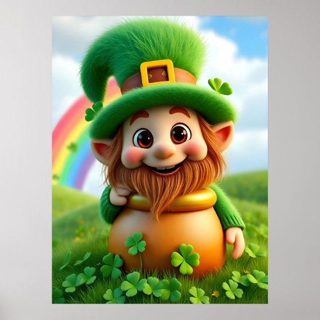 Leprechaun Gnome St. Patrick's Day Shamrock Poster (Devant)