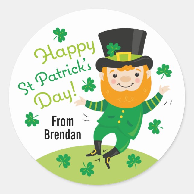 Leprechaun Happy St Patrick's Day Round Sticker (Devant)