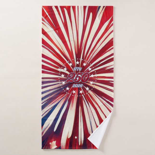 Les 250 ans d'Amérique 1776-2026 Feux d'artifice R (Serviette de bain)