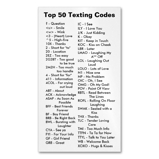 Les 50 premiers codes textuels Carte à puce (devant Vertical)