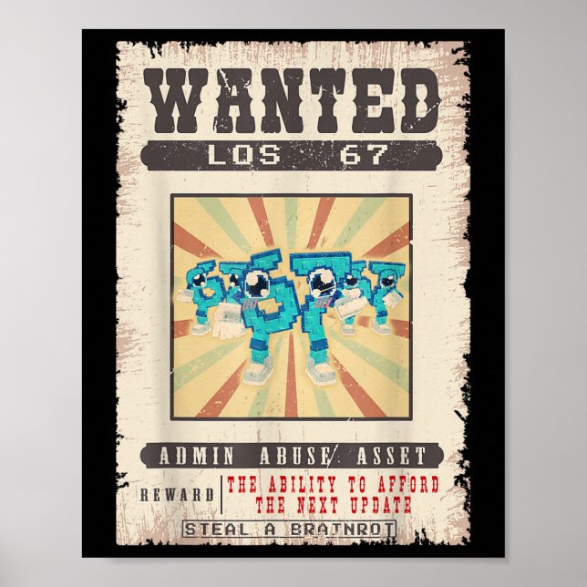 Les 67 Brainrot Funny Wanted Poster Pour Garçons E (Devant)
