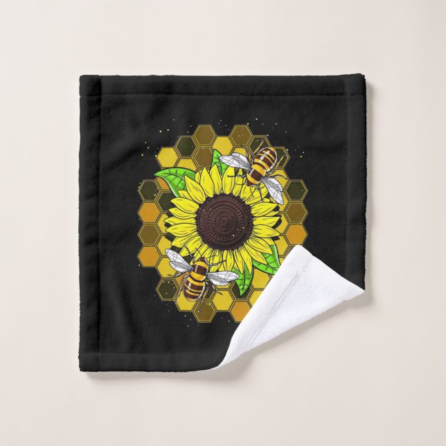 Les abeilles de tournesol hippie (Gant de toilette)