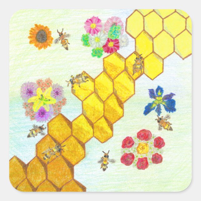 Les abeilles en Beauté Colorful Floral Stickers (Devant)