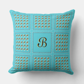 Les abeilles sur le coussin initial bleu