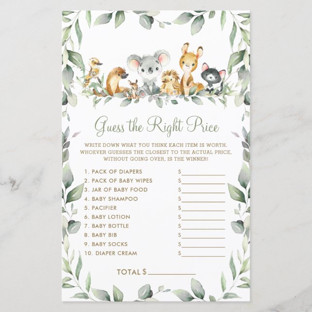 Les animaux australiens devinent le bon prix jeu d (Devant)