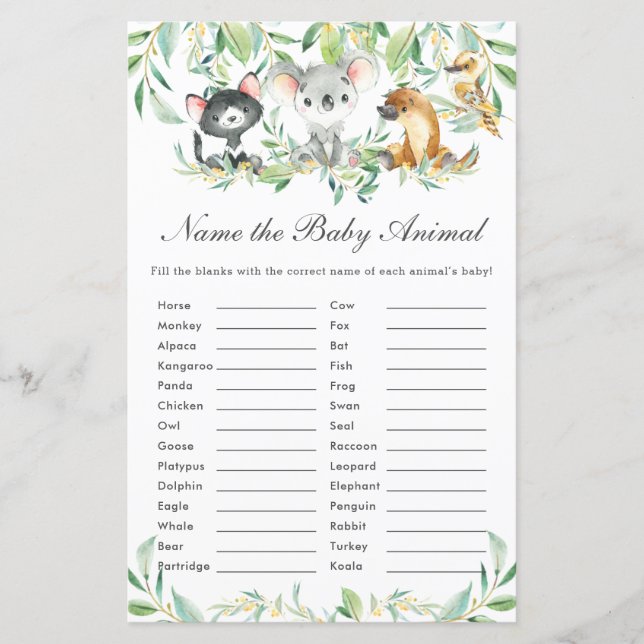 Les animaux australiens nomment le jeu de divertis (Devant)