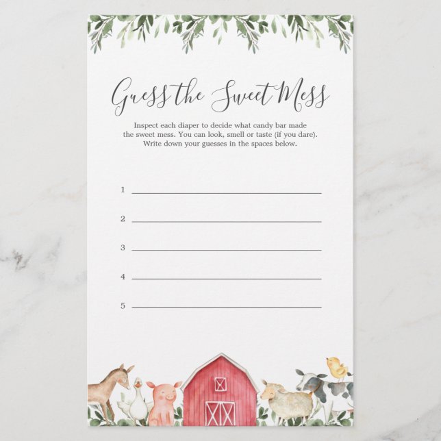 Les Animaux De Ferme Baby shower Devinez Le Mess D (Devant)