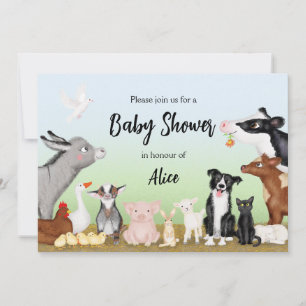 Les animaux de ferme mignons invitation baby showe