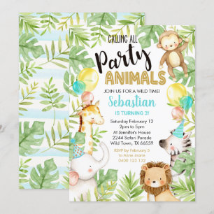 Les animaux de la Jungle Invitation Anniversaire d