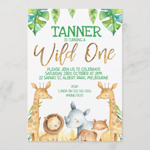 Les animaux de Safari Wild One Birthday Invitation