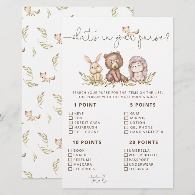 Les animaux des bois Ce qui est dans votre jeu de  (Devant / Derrière)