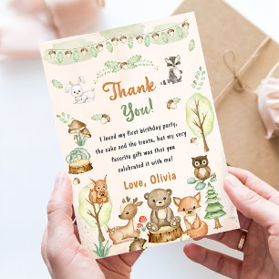 Les animaux des bois mignons Carte de remerciement
