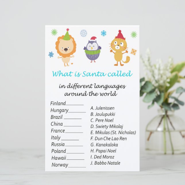 Les animaux d'hiver Noël autour du monde jeu (Debout devant)