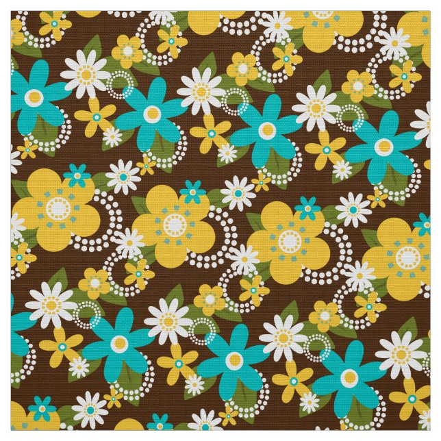 les années 70 rétro 60s tissu de fleurs x1 (Échantillon)