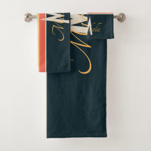les années 70 Retro Monogrammed rose et bleu marin