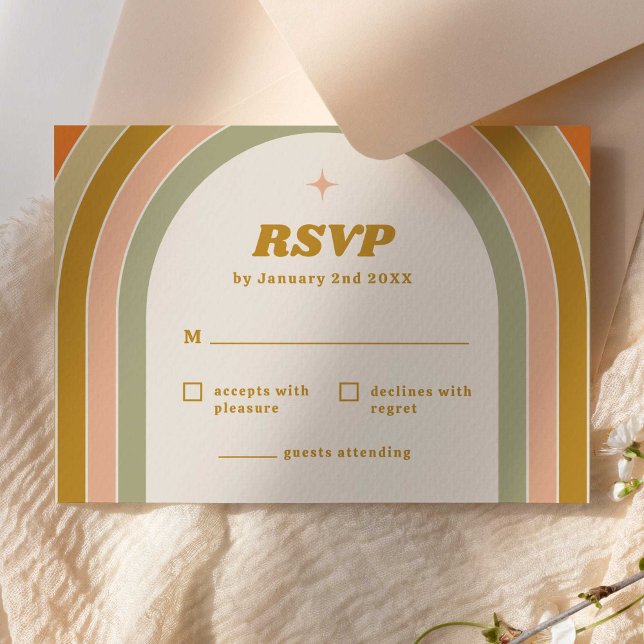 les années 70 Retro Rainbow Mariage Super RSVP (70s retro rainbow groovy RSVP card template)