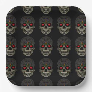 Les assiettes en papier Love Skulls