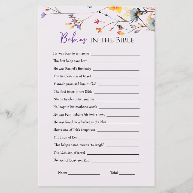 Les bébés fleur sauvage dans la Bible Baby shower  (Devant)