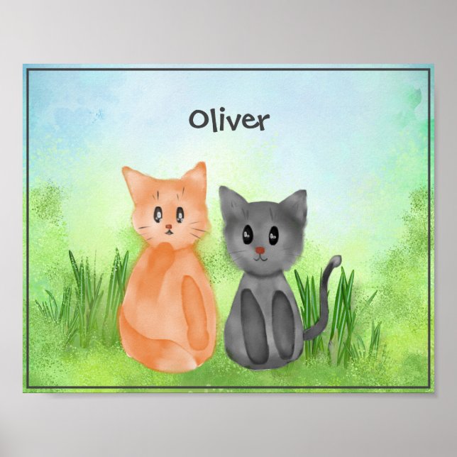 Les chats adorables dans le jardin Poster pour enf (Devant)