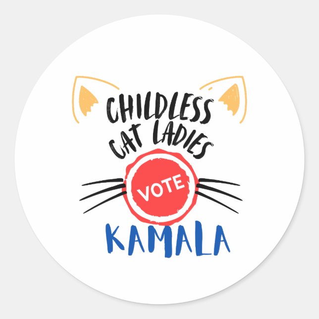 Les chats sans enfants Votent Kamala Round Sticker (Devant)