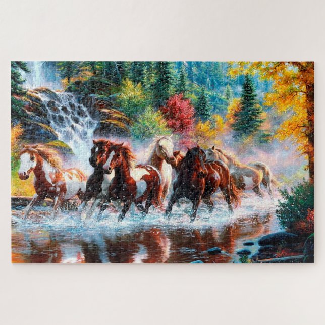 Les chevaux galopant dans la forêt Jigsaw Puzzle (Horizontal)